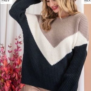 Color Block Long Sleeve Round Neck Knit Sweater Top